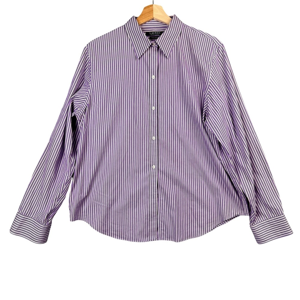 Lauren Ralph Lauren Lavender and White Striped Button-Down Shirt